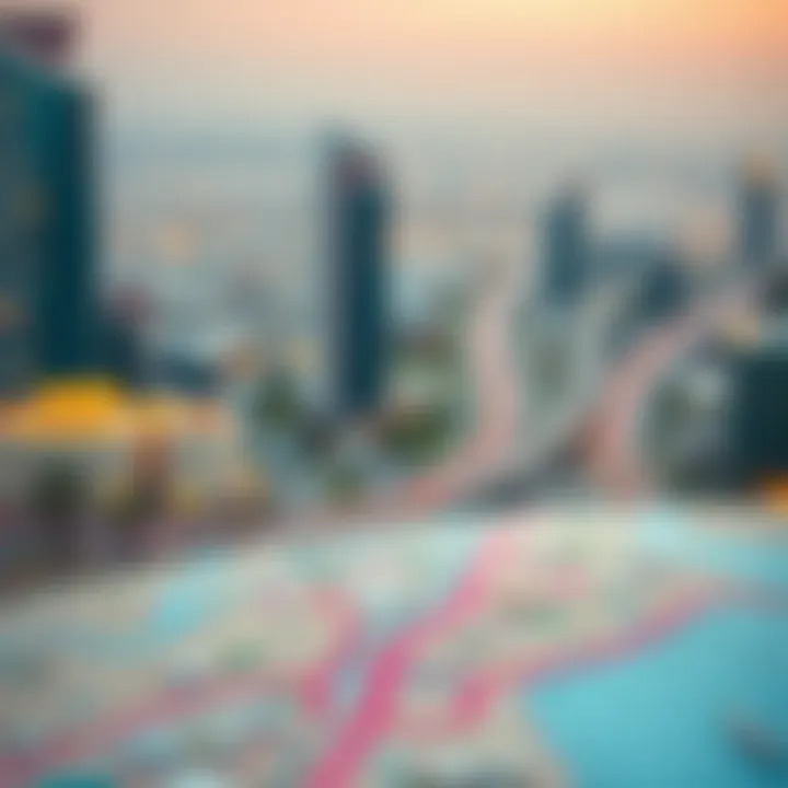 Map of Dubai highlighting key property locations and legal services