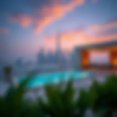 Outdoor view of a Dubai holiday home with stunning skyline