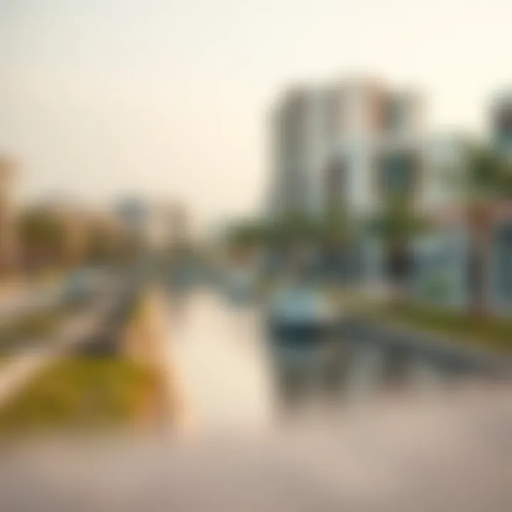 Modern residential developments surrounding Binghatti Canal indicating real estate growth.