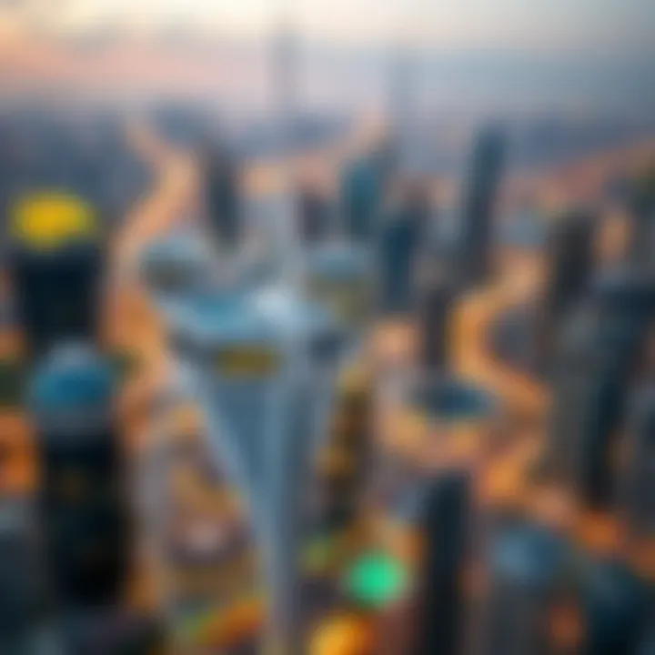Aerial view of مول ديرفيلدز in the context of Dubai skyline