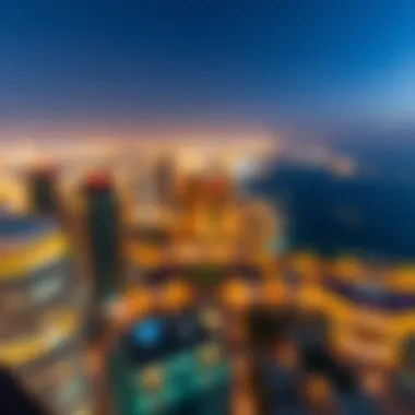 Panoramic view from the top of 23 Marina Tower overlooking Dubai