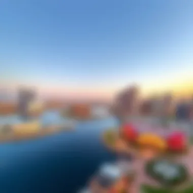 A panoramic view of Al Jaddaf showcasing the modern skyline and waterfront.