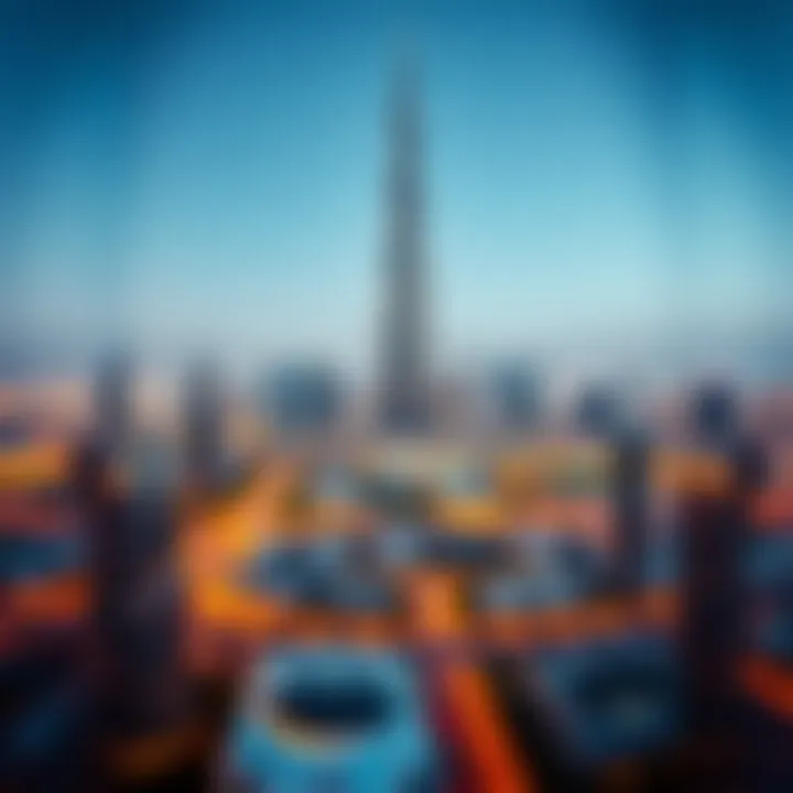 Dubai Skyline with Burj Khalifa A panoramic shot of Dubai featuring Burj Khalifa as the central landmark
