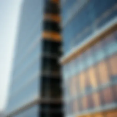 Architectural Excellence in Business Bay Architectural details of a modern business tower in Dubai