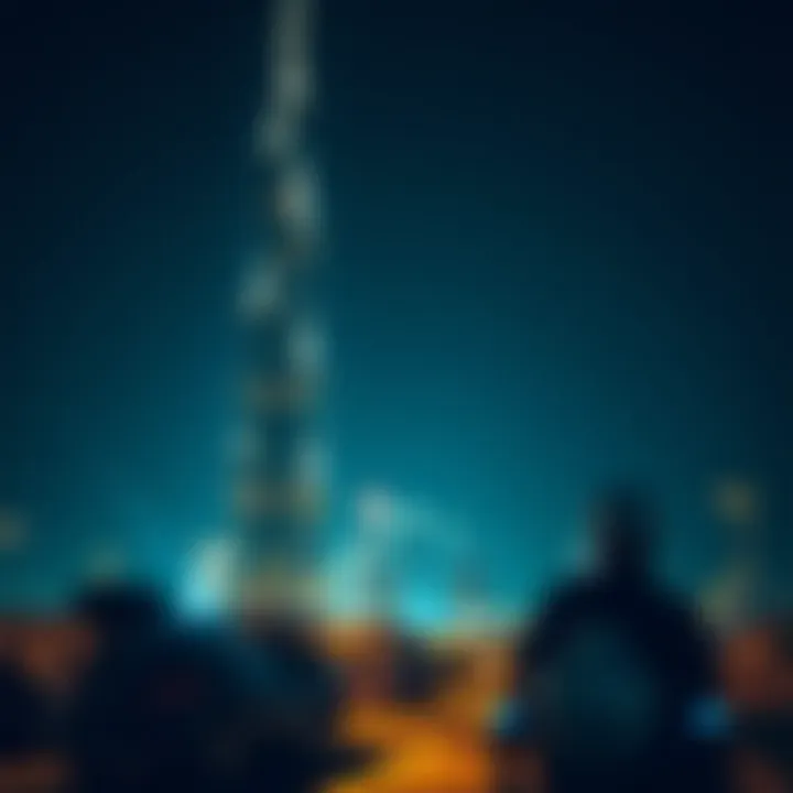 Burj Khalifa lit up against the night sky