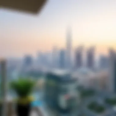 Panoramic view of Dubai skyline from Executive Heights balcony