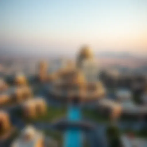 Aerial view of Falcon City showcasing its unique architectural design