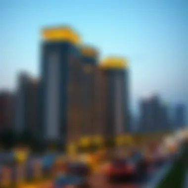 Evening Illumination of Falcon City Evening view of Falcon City illuminated with modern lighting