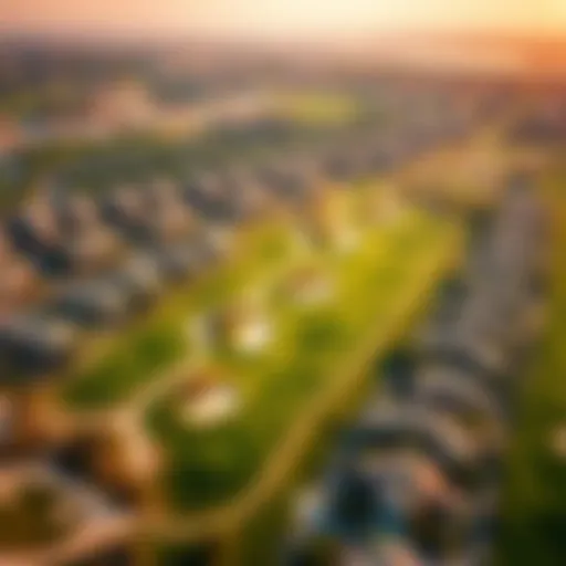 A stunning aerial view of Jumeirah Golf Estates showcasing its lush green fairways and luxury homes