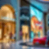 Luxurious storefronts showcasing high-end fashion brands