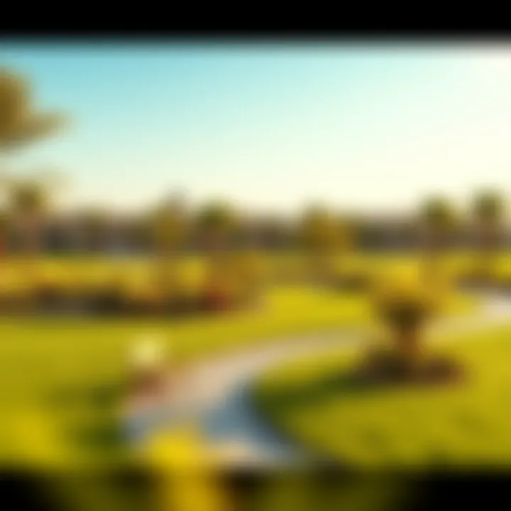 Community park in Sidra Village featuring walking paths and recreational areas