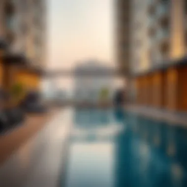 Amenities available in studio apartments, including fitness center and pool