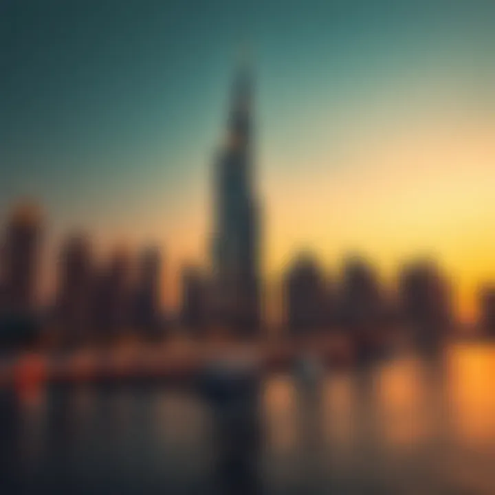 Burj Daman in Dubai Skyline Burj Daman integrated into the Dubai skyline during sunset