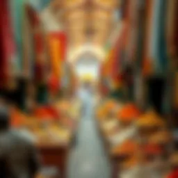 Vibrant stalls filled with spices and textiles at alsouq