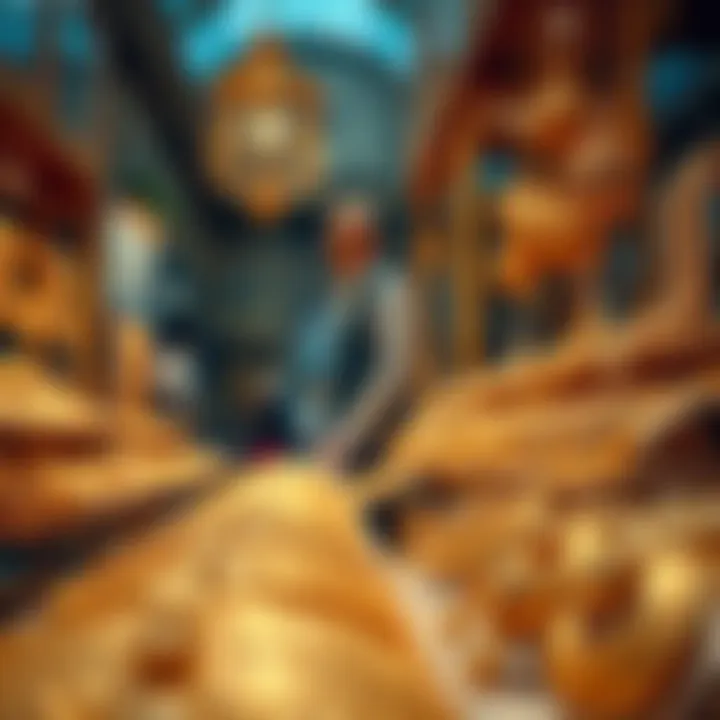 Glistening gold jewelry displayed in a vibrant market setting