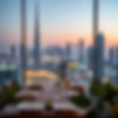 A scenic view of Dubai's skyline complemented by a fine dining ambiance