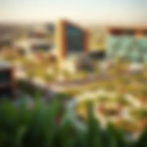 Panoramic view of X Park Dubai showcasing its lush greenery and modern architecture