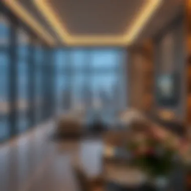 Contemporary luxury apartment with city skyline view