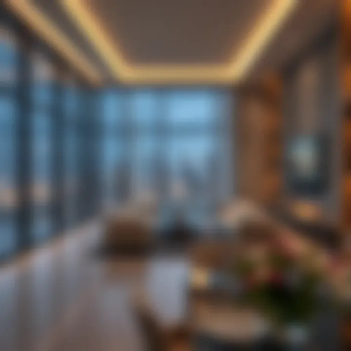 Contemporary luxury apartment with city skyline view