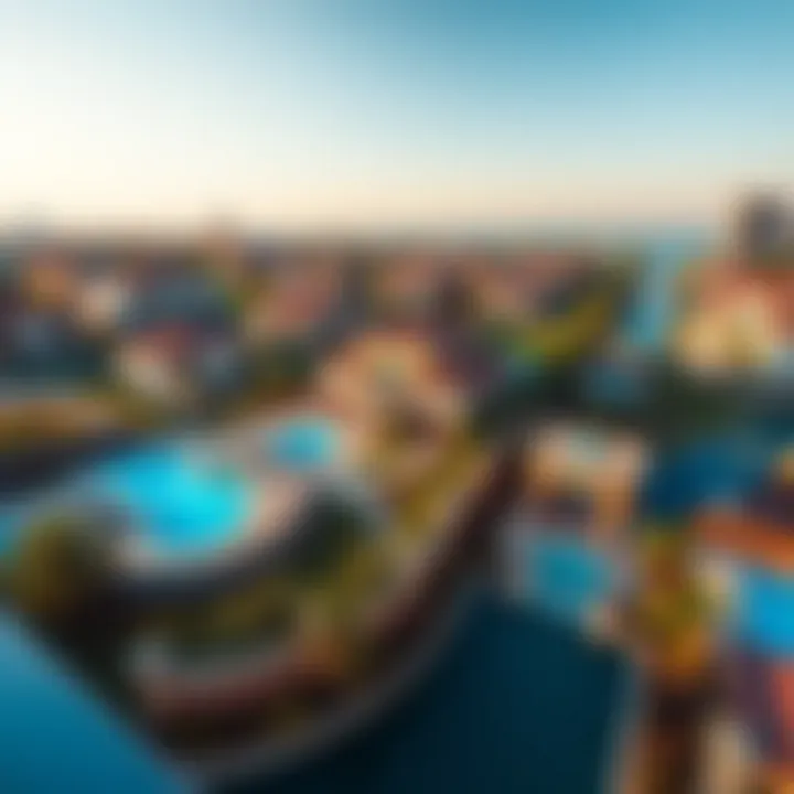 Aerial View of Upscale Neighborhoods in Dubai Aerial view of an upscale neighborhood in Dubai featuring luxury villas and pools