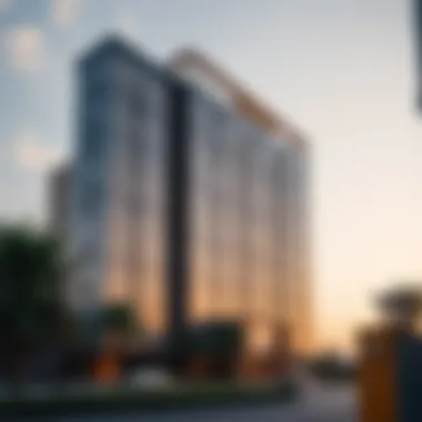 Exterior shot of the Al Asmawi Building at sunset