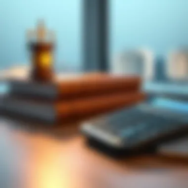 A conceptual image of a calculator and legal books symbolizing penalties