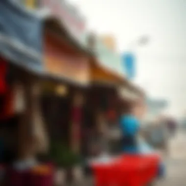 Local Market Scene in Nad Al Hamar A vibrant local market in Nad Al Hamar displaying various shops and amenities