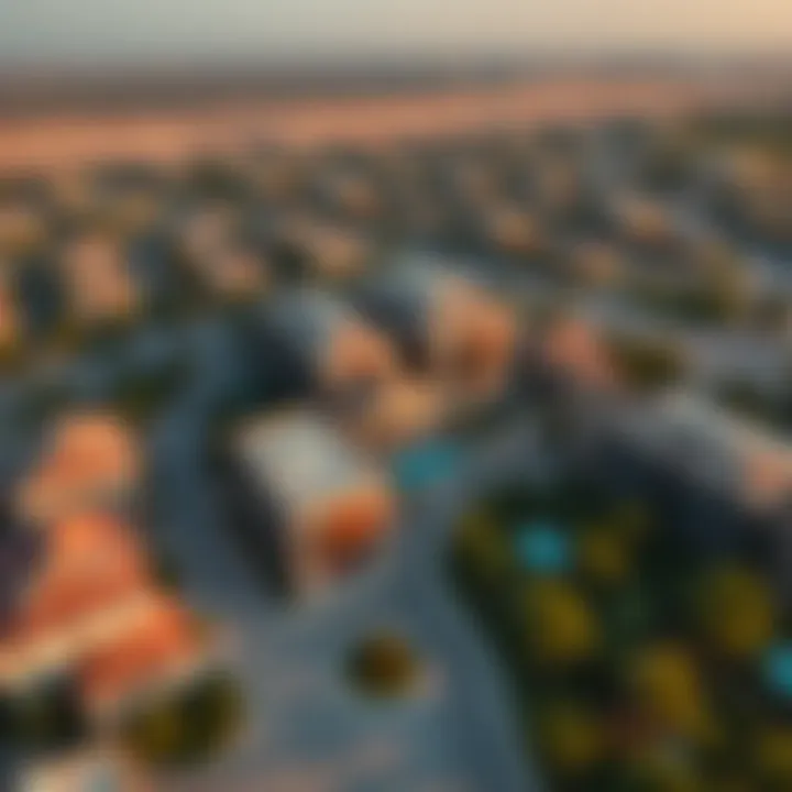 An aerial view of Discovery Gardens highlighting its landscaped surroundings and housing options