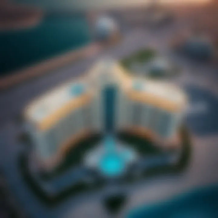 Stunning aerial view of SLS Hotel and Residences Dubai showcasing its architectural grandeur