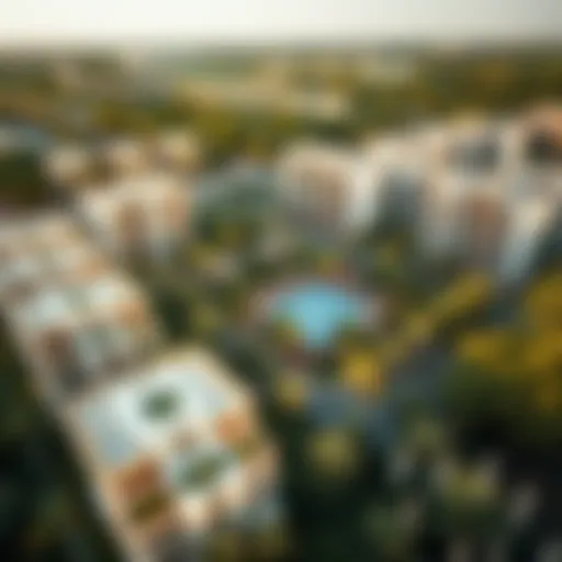 Aerial Perspective of Spring Meadows Aerial view of Spring Meadows showcasing lush greenery and modern architecture