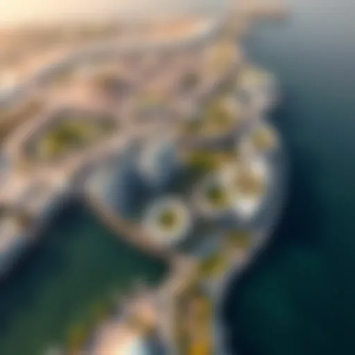 Aerial view showcasing Yas Island's sustainable architecture and green spaces