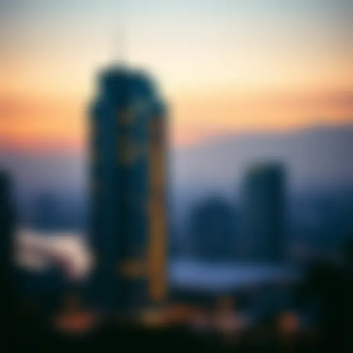 Evening skyline with the Talal Building illuminated