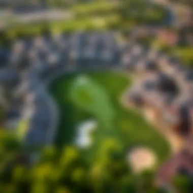 Aerial view of golf course integrated within a residential area