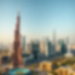 An overview of Dubai's skyline with rental properties highlighted