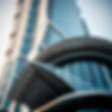 Close-up of the unique architectural details of the Dubai Jewel Tower