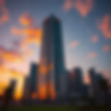 A sunset shot highlighting the reflective surfaces of the Dubai Jewel Tower