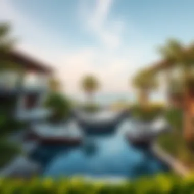 Lush greenery and eco-friendly amenities integrated into the Zuha Island landscape