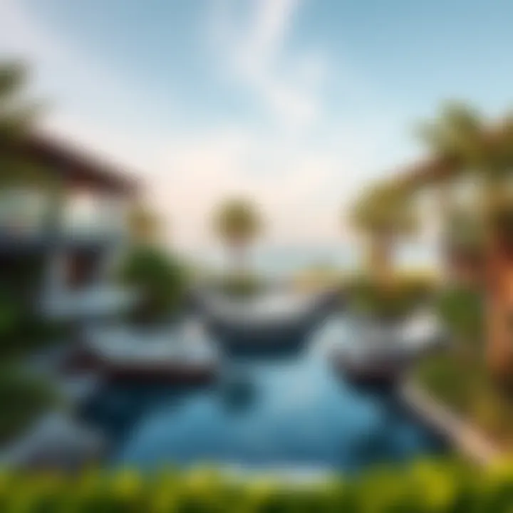 Lush greenery and eco-friendly amenities integrated into the Zuha Island landscape