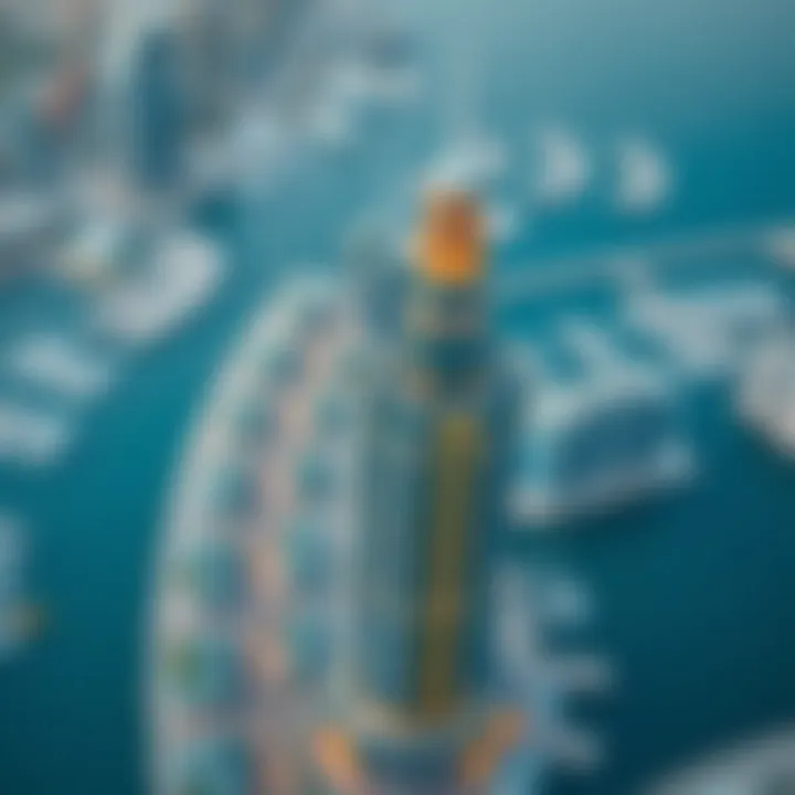 Aerial view of Dubai Marina highlighting Zumurud Tower's strategic location